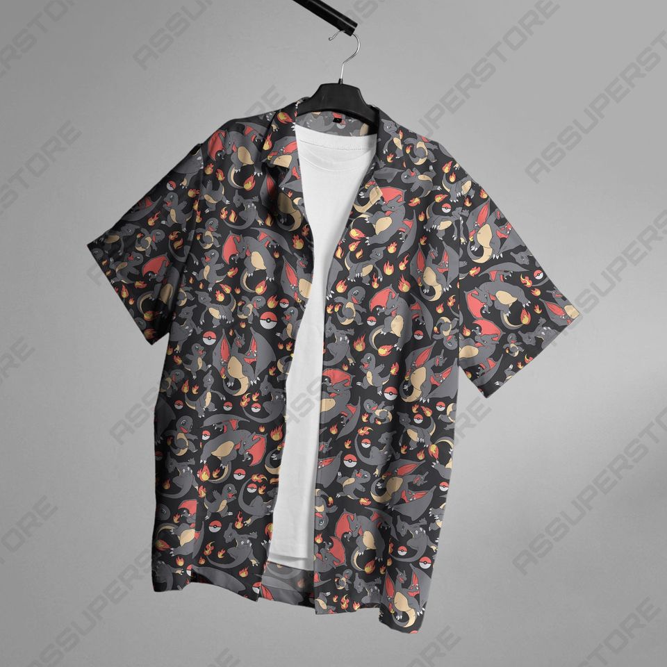 Charmander Charizard Hawaiian Button-Up Shirt Fire Charmander Shirt Gift