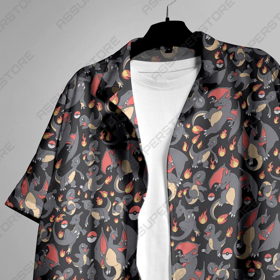 Charmander Charizard Hawaiian Button-Up Shirt Fire Charmander Shirt Gift