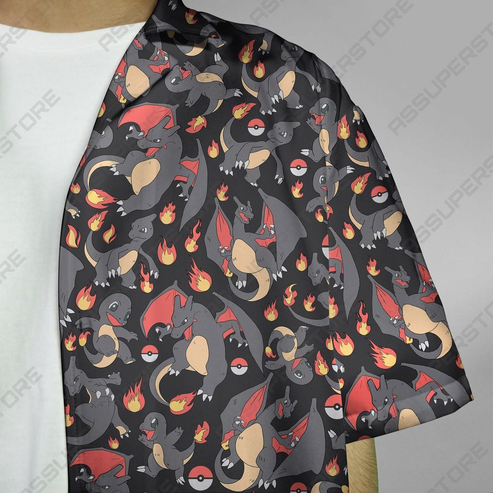 Charmander Charizard Hawaiian Button-Up Shirt Fire Charmander Shirt Gift