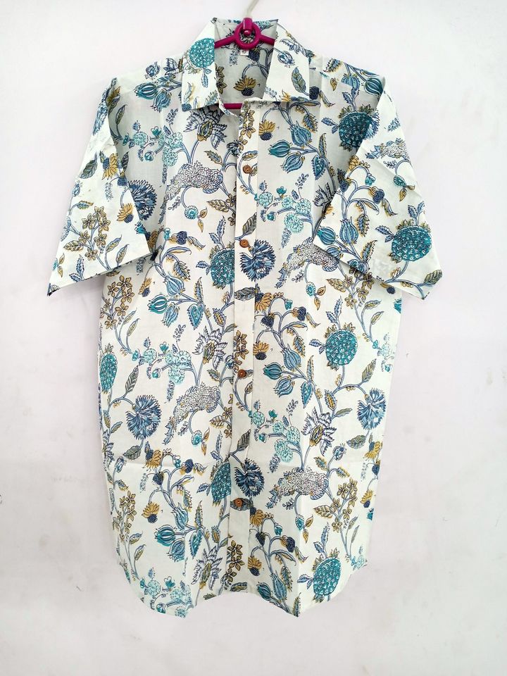 Cotton Floral Print Shirt Men Hand Block Print Cotton