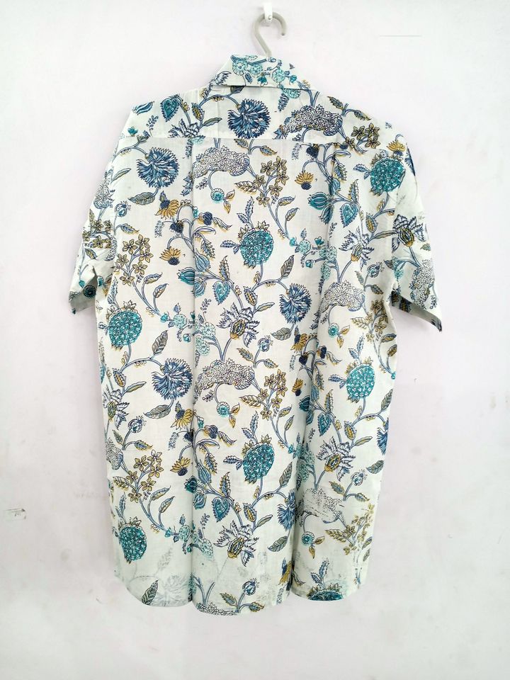 Cotton Floral Print Shirt Men Hand Block Print Cotton