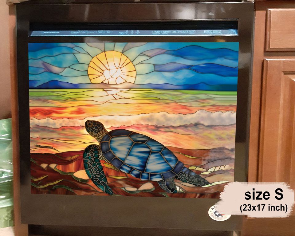 Stained Glass Sea Turtle Dishwasher Cover, Housewarming Gifts, Kitchen Decor