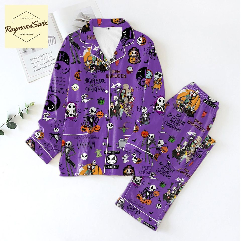 Halloween Pajamas Set, Skeleton Pajamas, Scary Pajamas