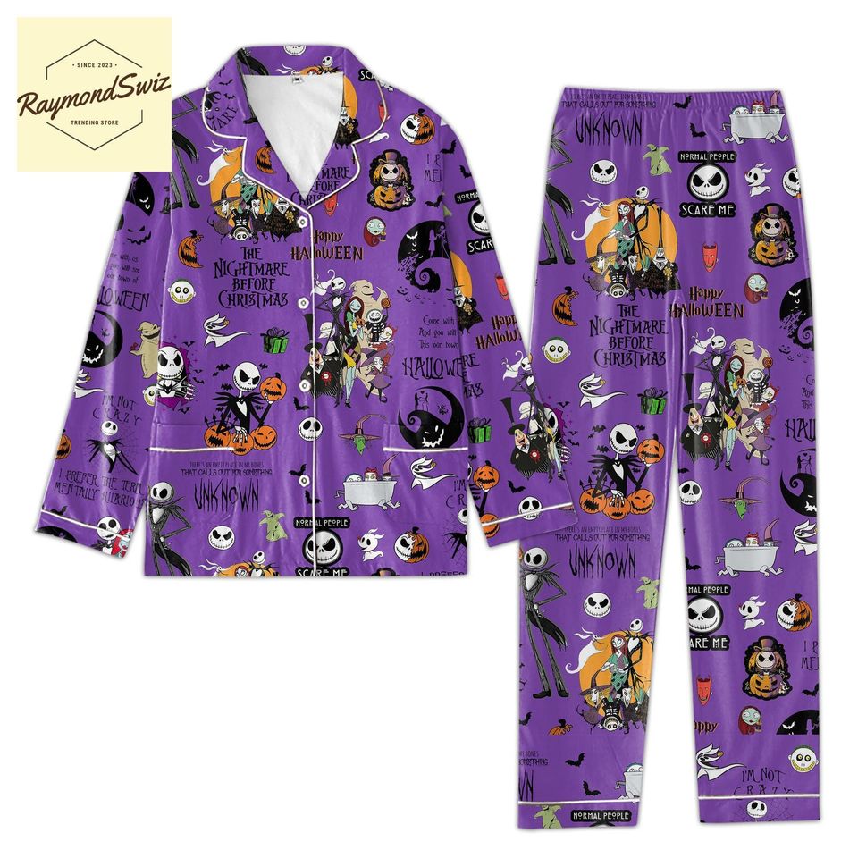 Halloween Pajamas Set, Skeleton Pajamas, Scary Pajamas