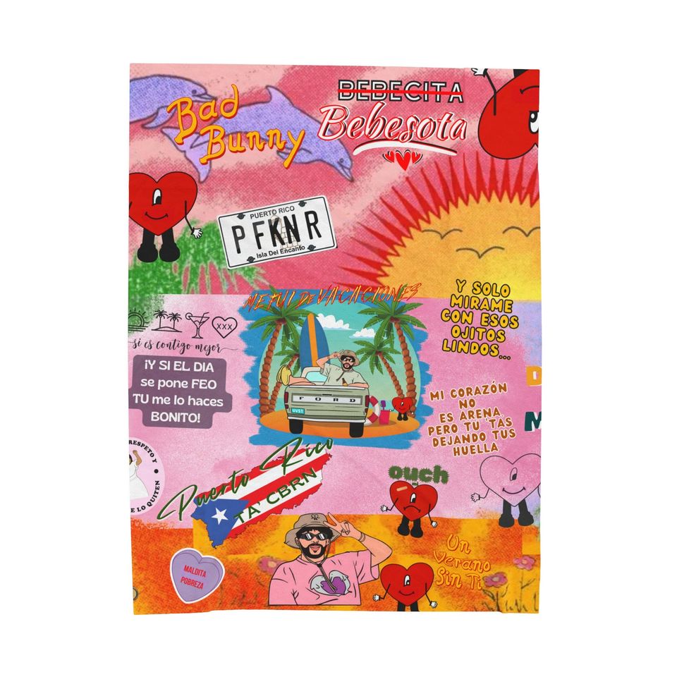 Bad Bunny Velveteen Plush Blanket, Bad Bunny Merch