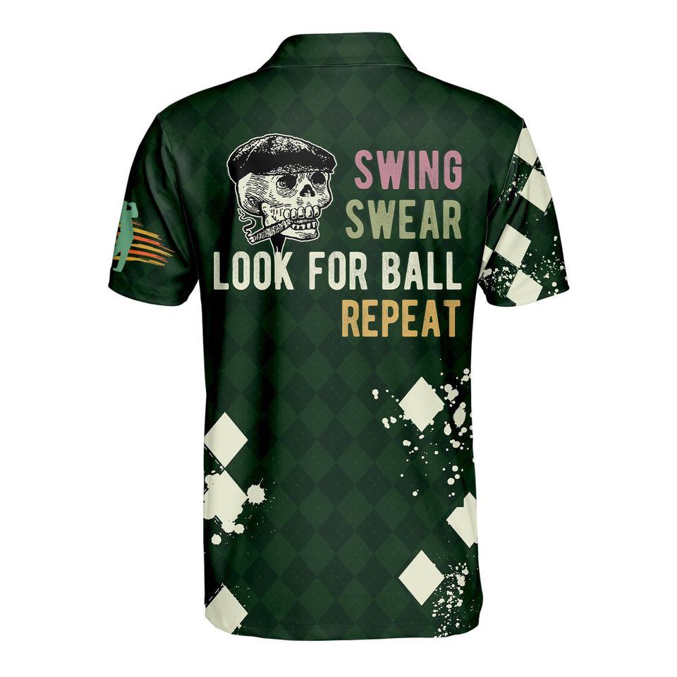 Golf Skull Look For Ball Polo Shirts for Men Women, Swing Swear Repeat Golf Shirt