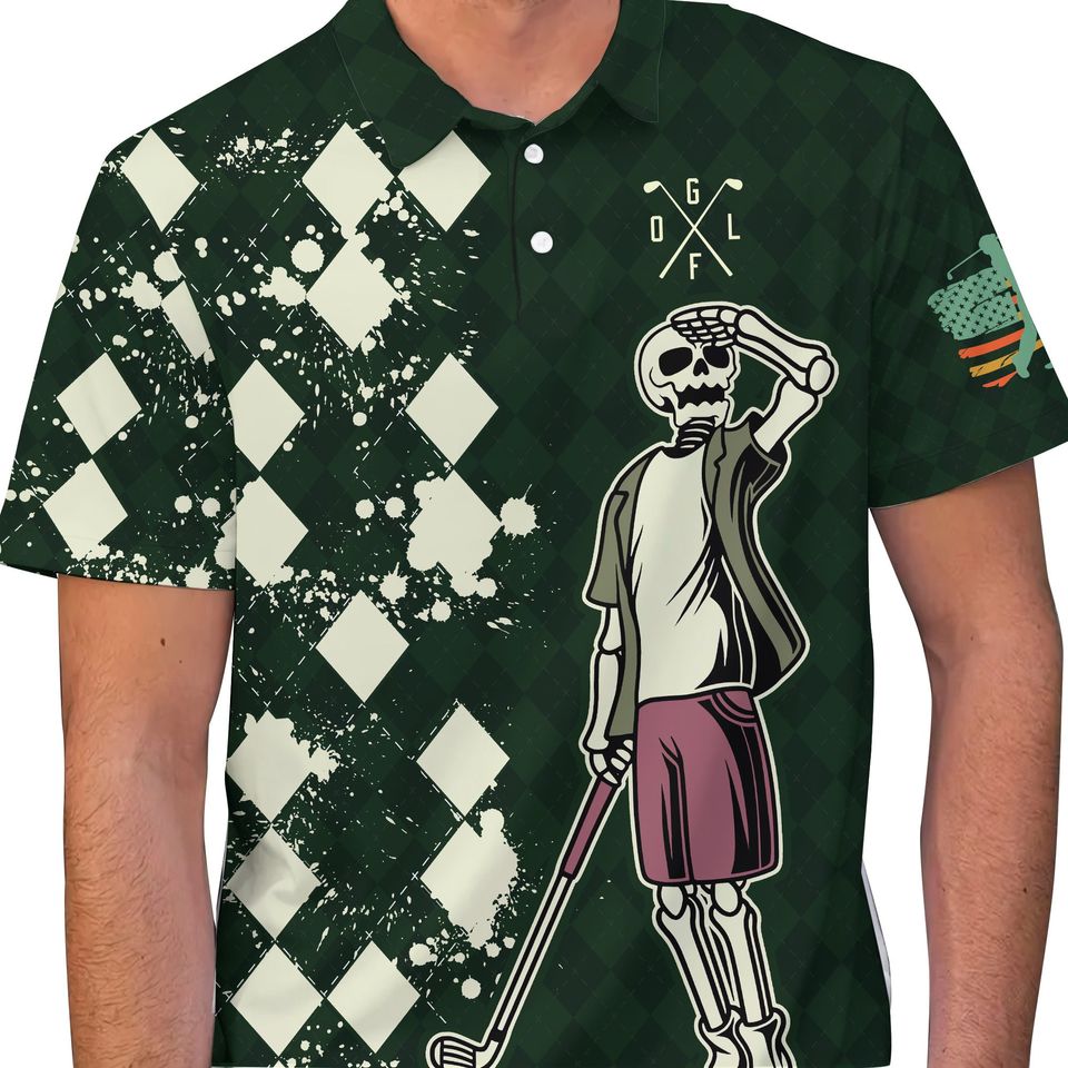 Golf Skull Look For Ball Polo Shirts for Men Women, Swing Swear Repeat Golf Shirt