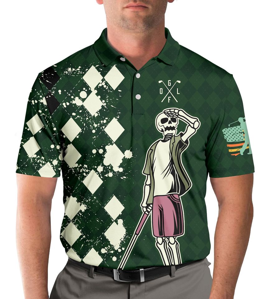 Golf Skull Look For Ball Polo Shirts for Men Women, Swing Swear Repeat Golf Shirt