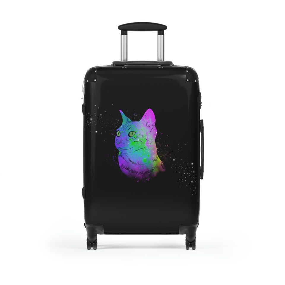 Rainbow Space Cat Black Suitcases