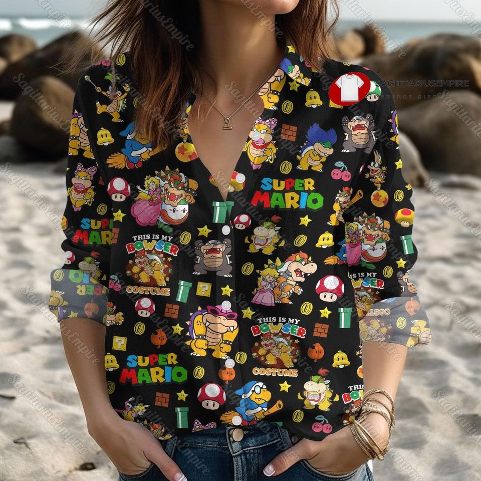 Super Mario Bowser Linen Shirt, Bowser Shirt, Bowser Button Down Shirt