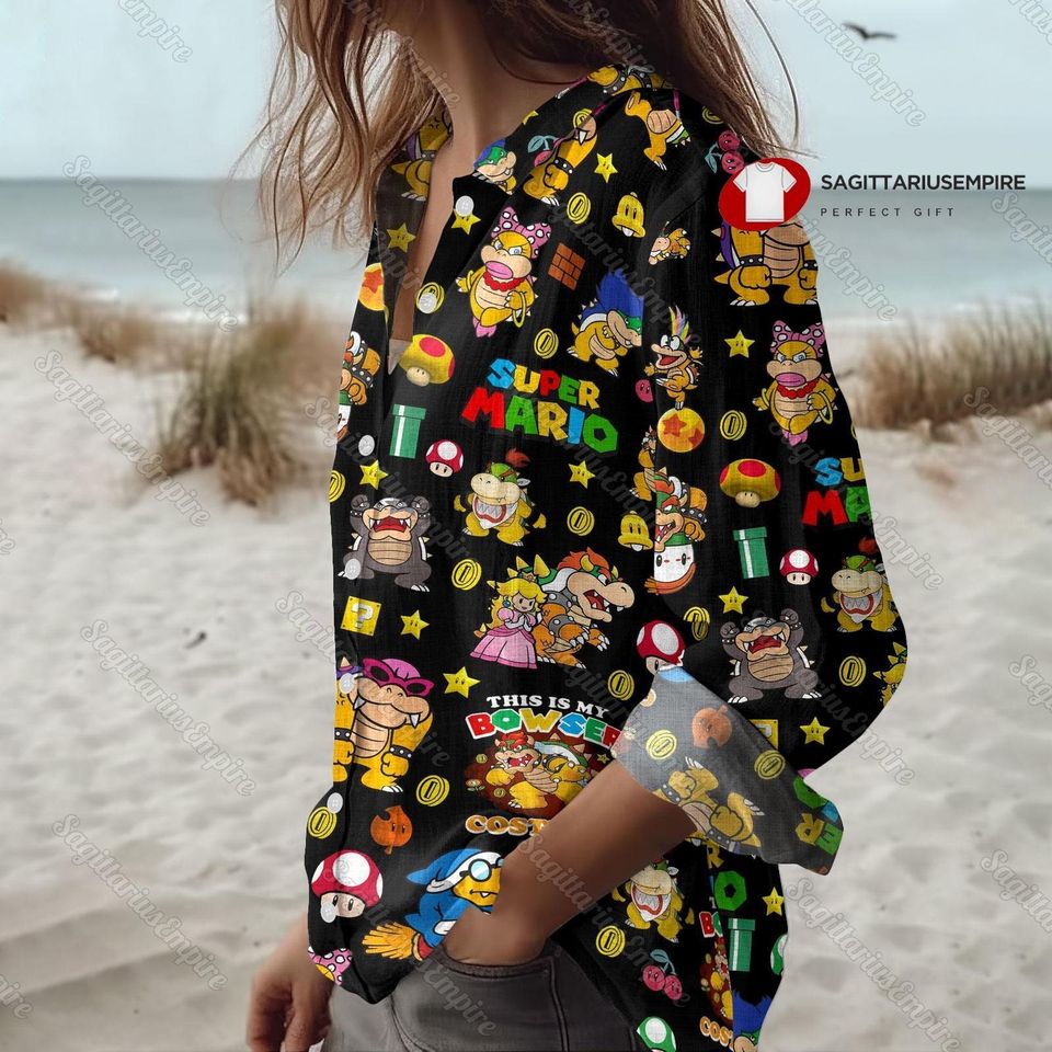 Super Mario Bowser Linen Shirt, Bowser Shirt, Bowser Button Down Shirt
