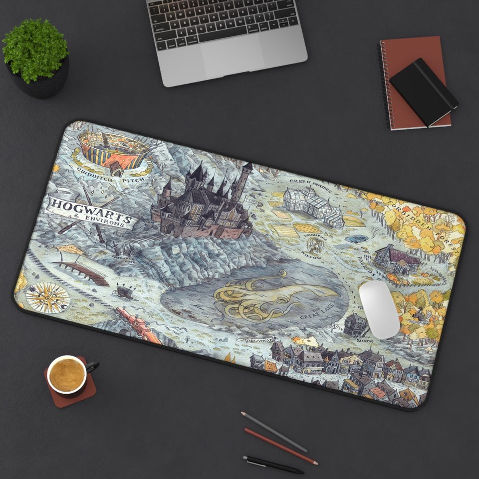 Hogwarts School Map Harry Potter Wizard Movie Office Decor Desk, Magic Desk Mat