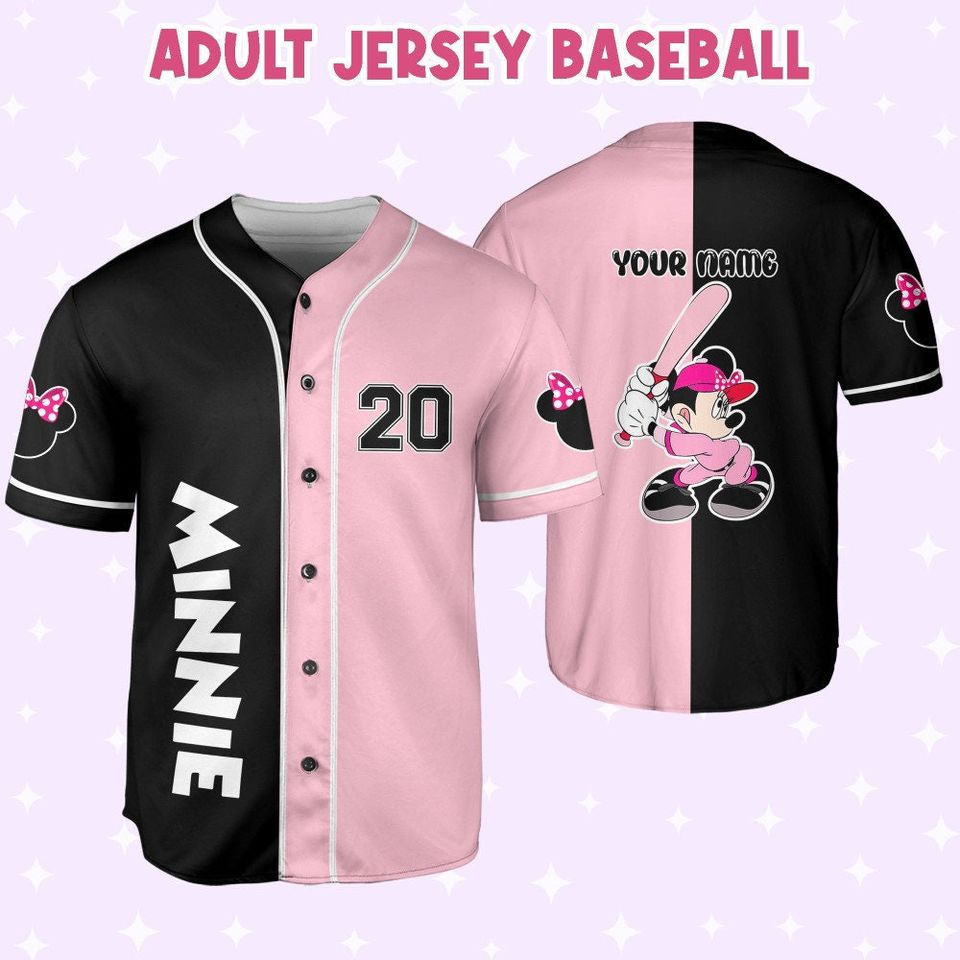 Personalize Minnie Baseball Black Pink, Custom Kids