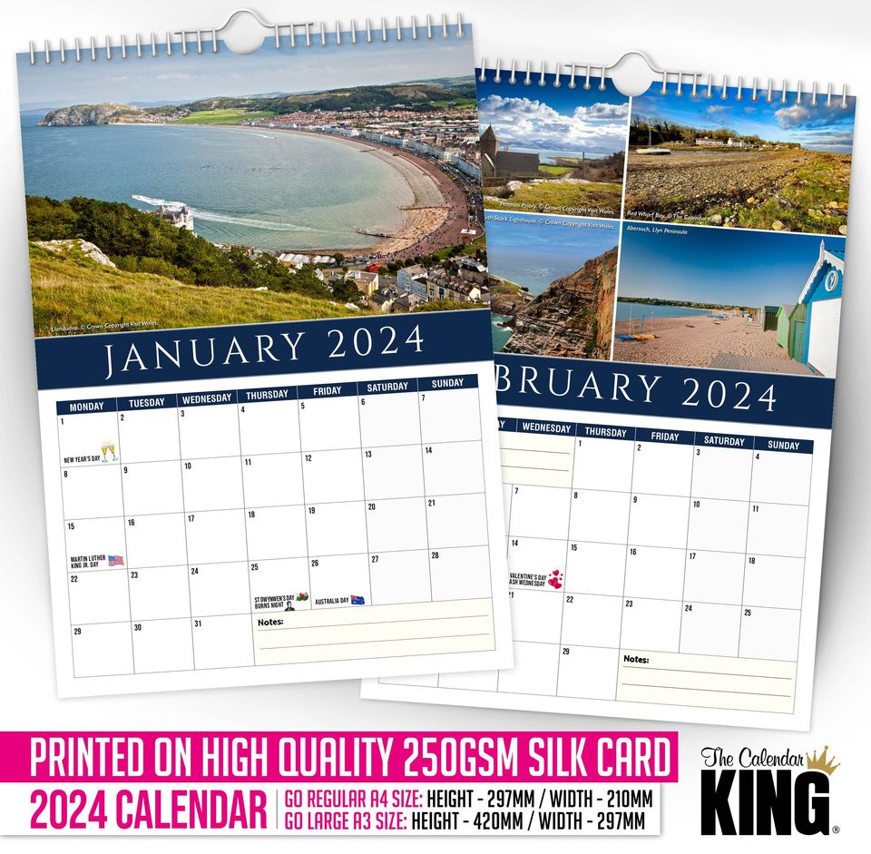 North Wales - 2024 Wall Calendar, Creative, Gift Idea, Present, Novelty