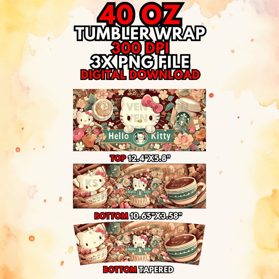 Hello Kitty Capuchino Coffee Pattern Tumbler 40 oz With Handle