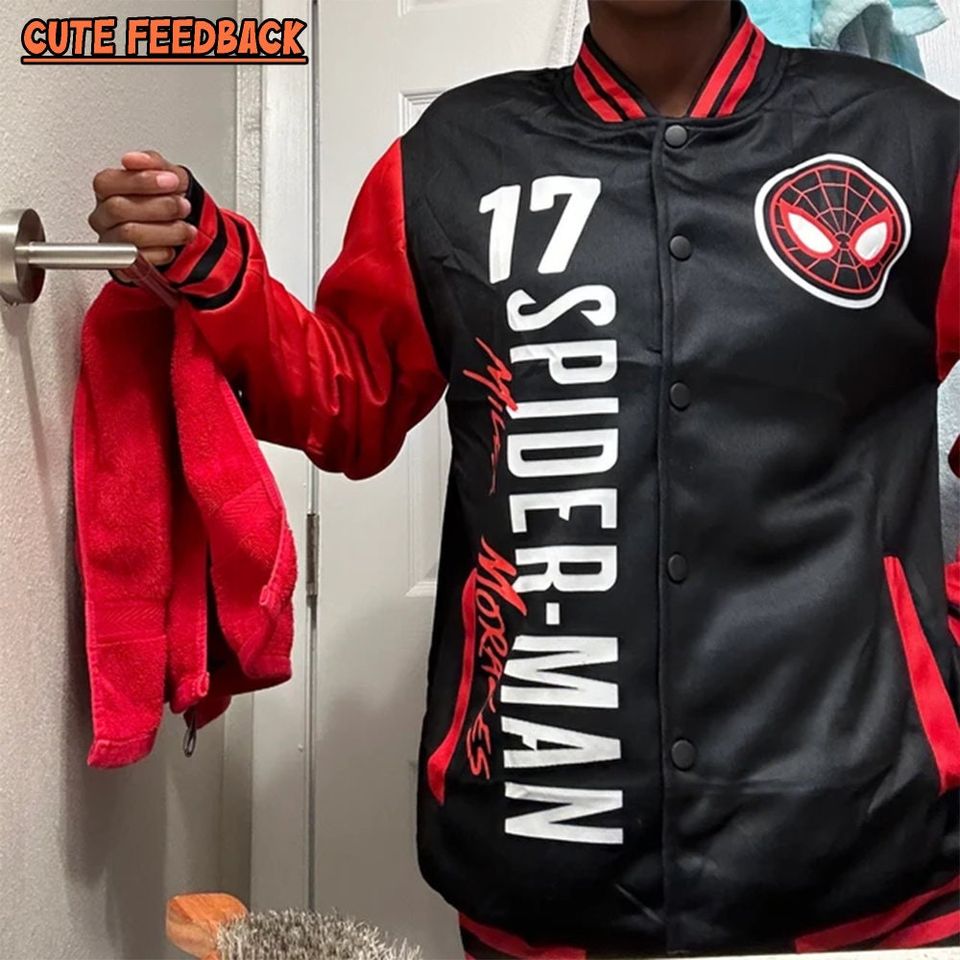 Custom Spiderman Miles Morales Varsity Jacket, Baseball Outfit, Personalized Disney Jacket, Baseball Team Outfit