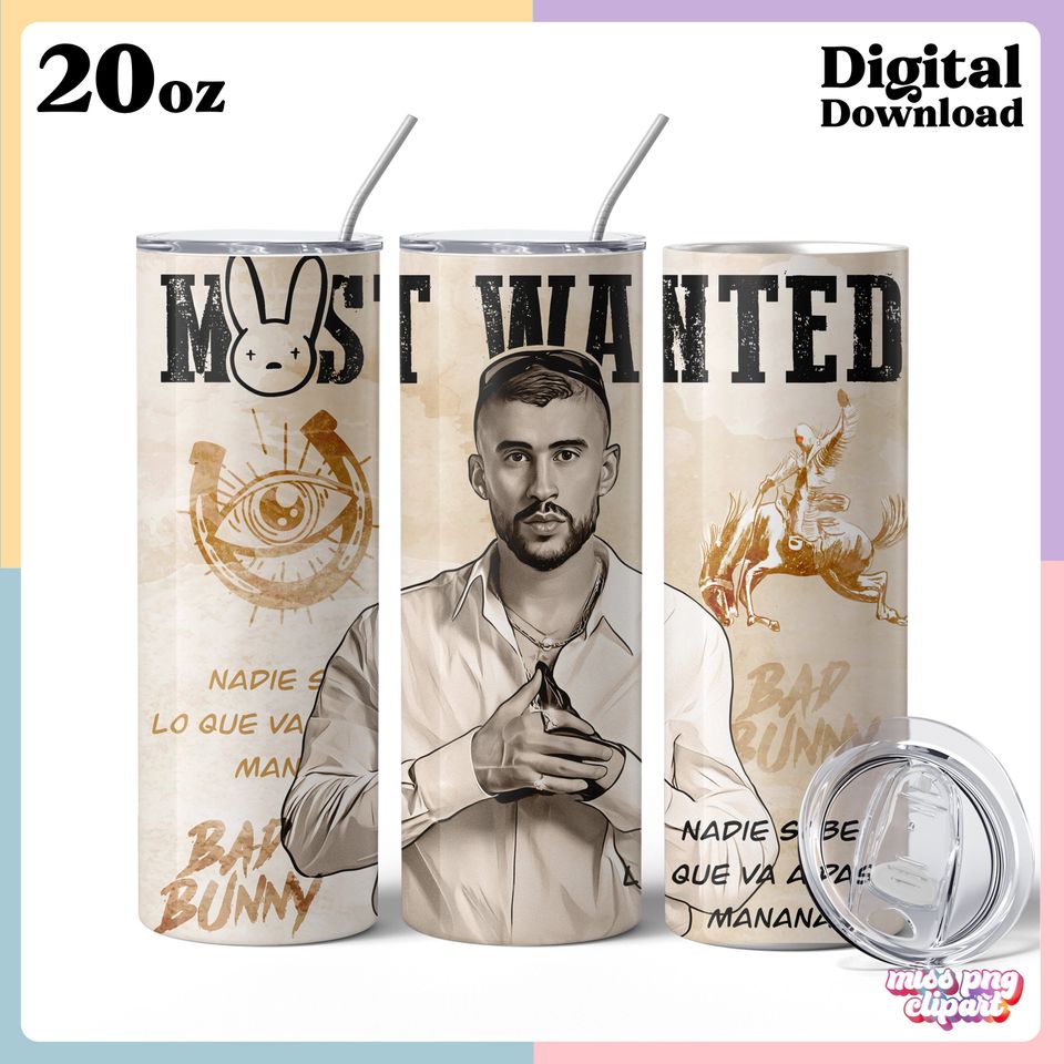 Bad Bunny Tumbler with Lid and Straw 20oz