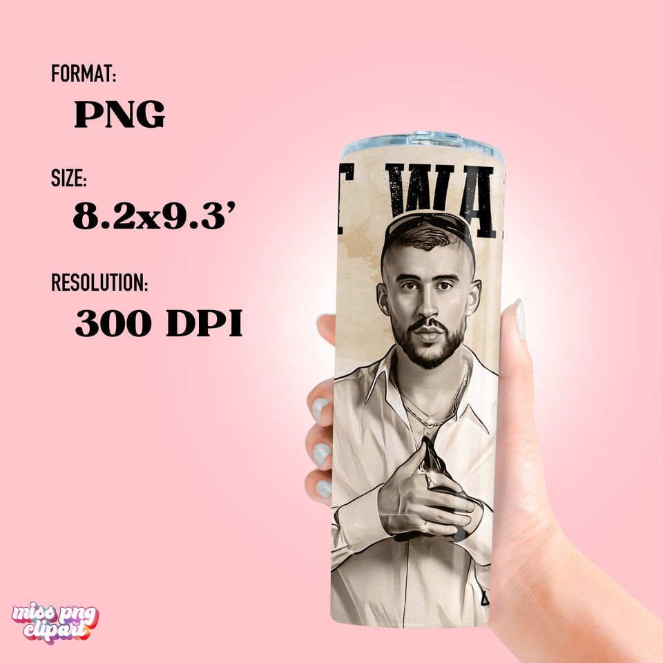 Bad Bunny Tumbler with Lid and Straw 20oz