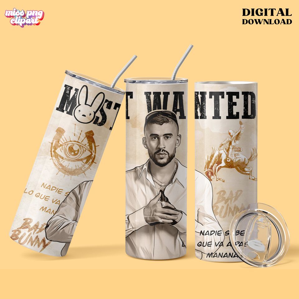 Bad Bunny Tumbler with Lid and Straw 20oz