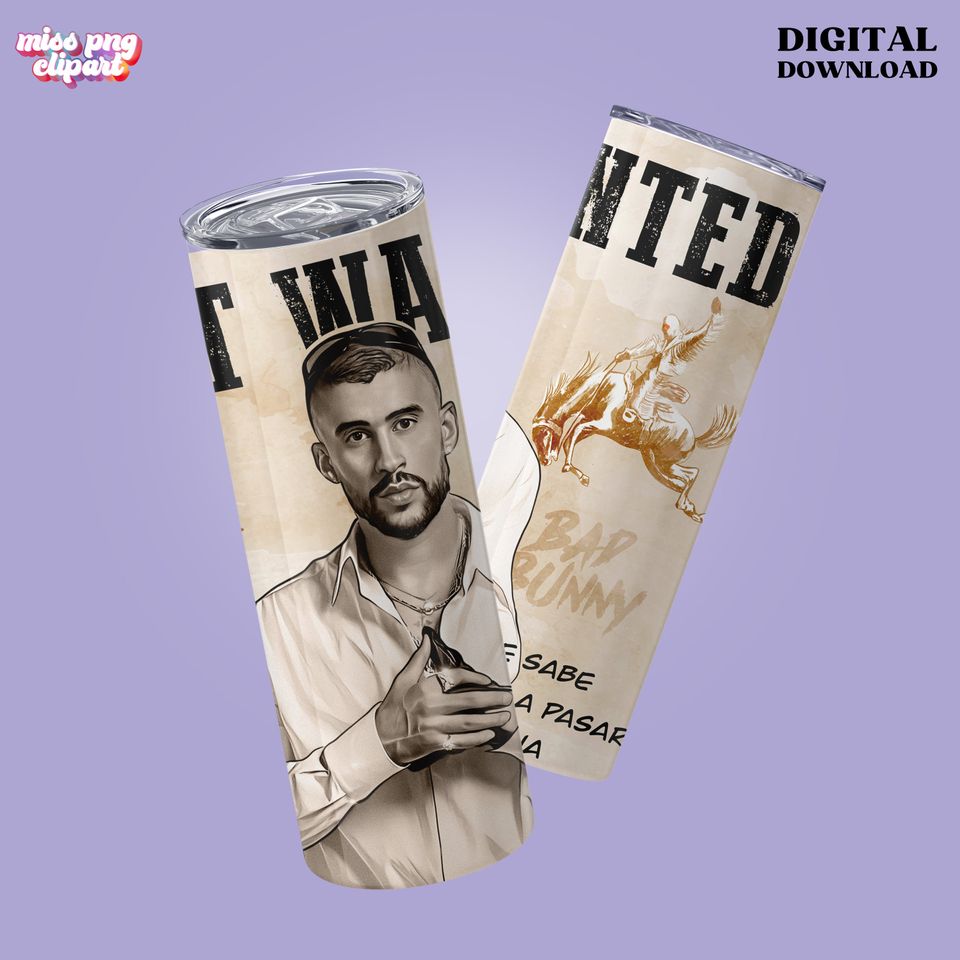 Bad Bunny Tumbler with Lid and Straw 20oz