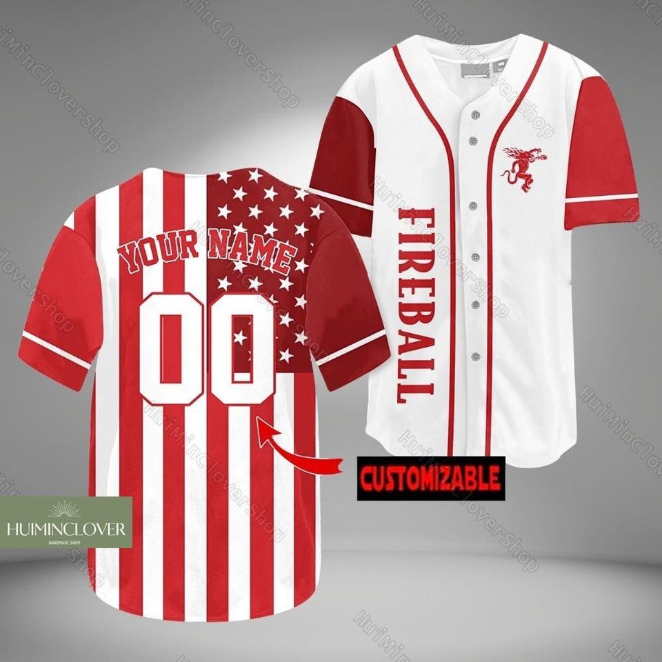 Customized Fireball Baseball Jersey, Alcohol Jersey Shirt, Whiskey Lovers Shirt
