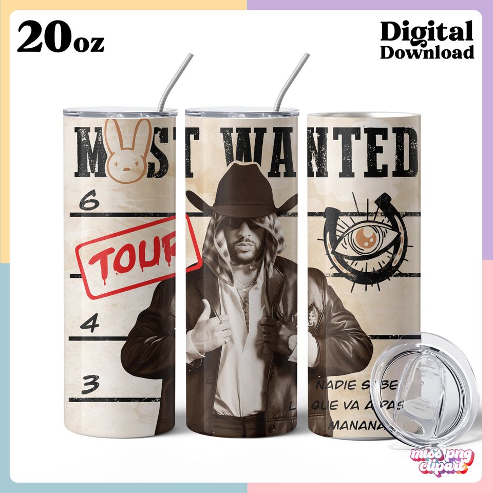 Bad Bunny Tumbler with Lid and Straw 20oz