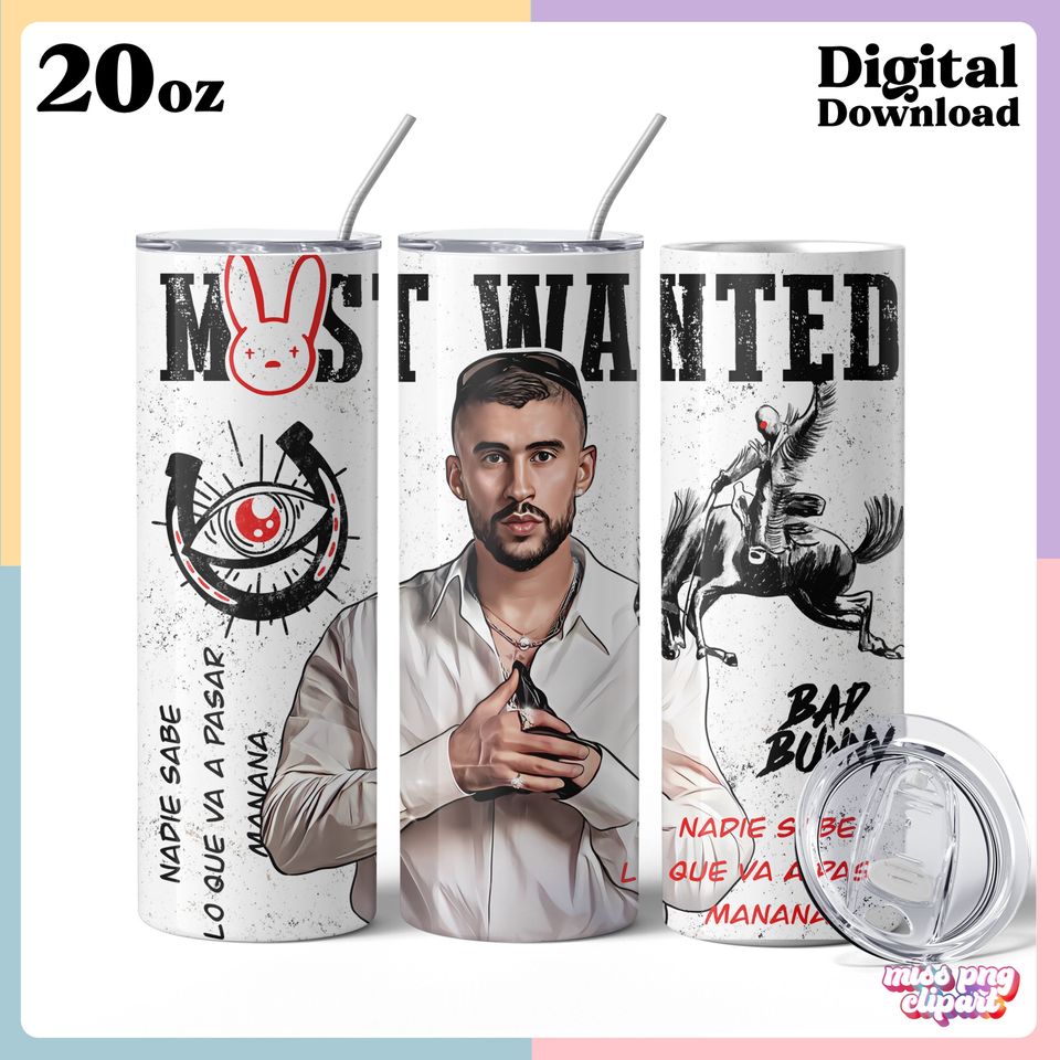 Bad Bunny Tumbler with Lid and Straw 20oz