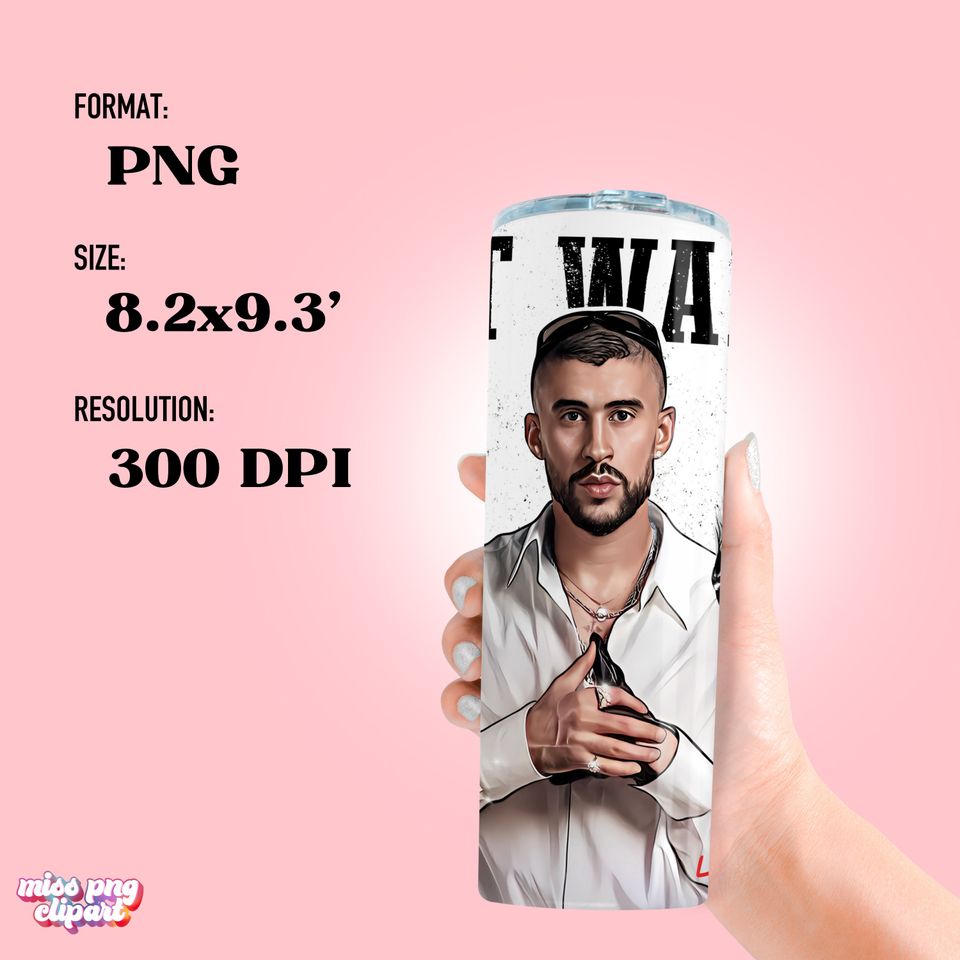 Bad Bunny Tumbler with Lid and Straw 20oz