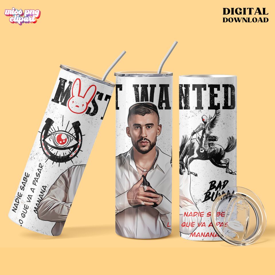 Bad Bunny Tumbler with Lid and Straw 20oz