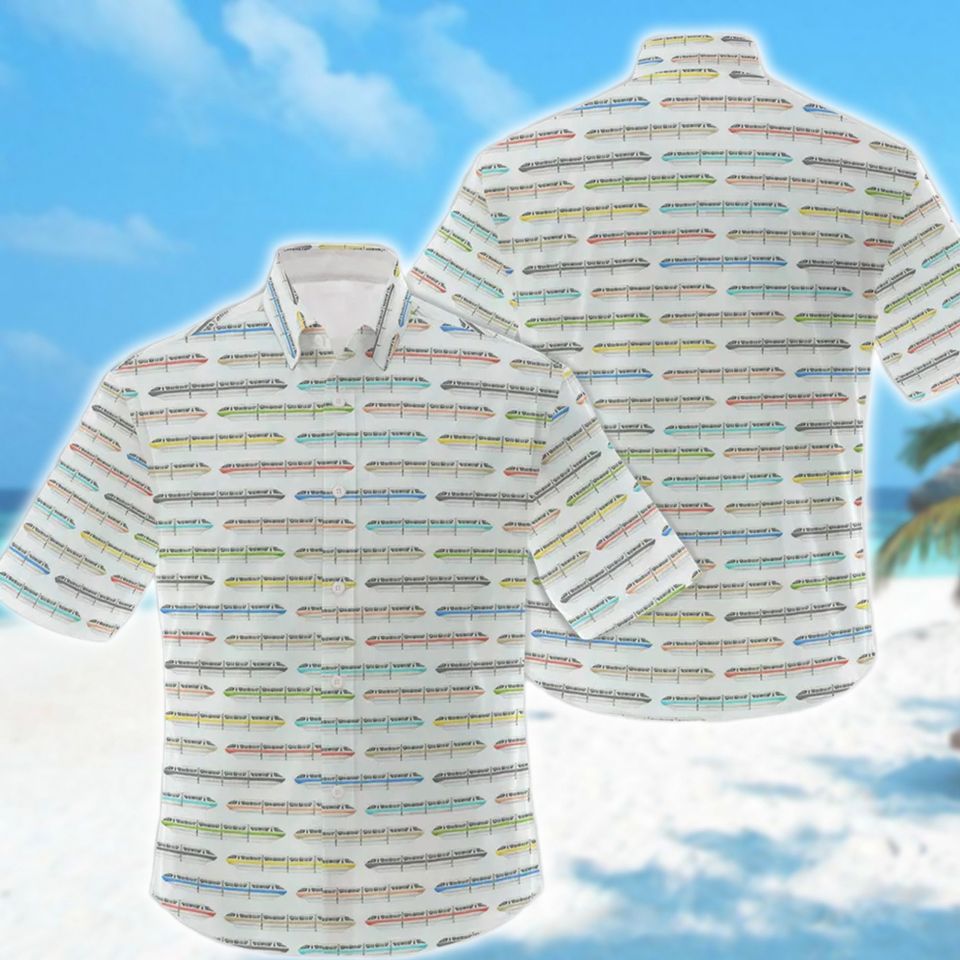 Monorail System Rainbow Hawaiin Shirt, Monorail Train Button Up
