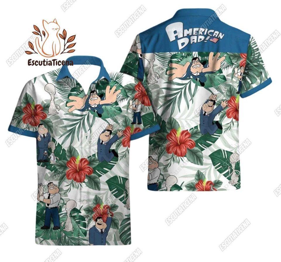 American Dad Button Shirt, Stan Smith Hawaiian Shirt Men