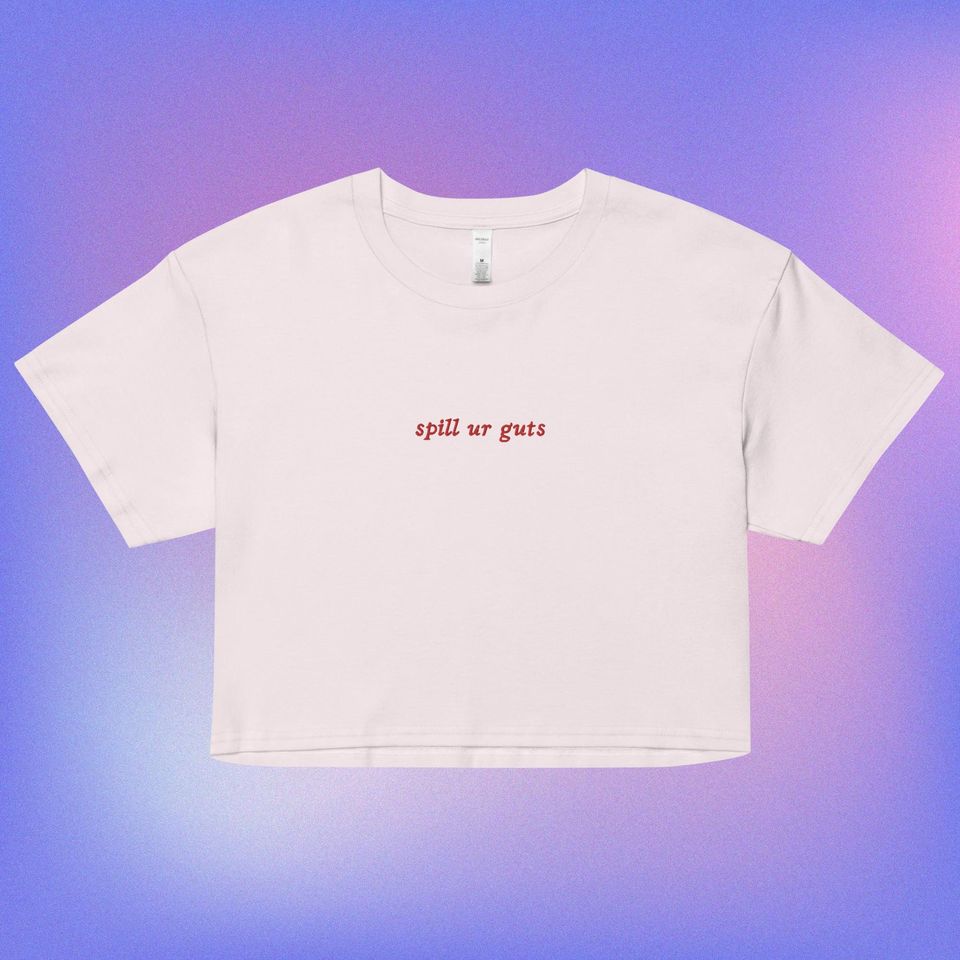 embroidered spill ur guts olivia rodrigo crop top