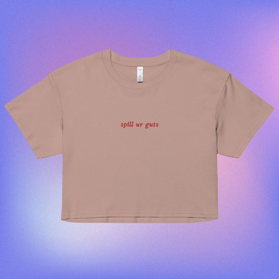 embroidered spill ur guts olivia rodrigo crop top