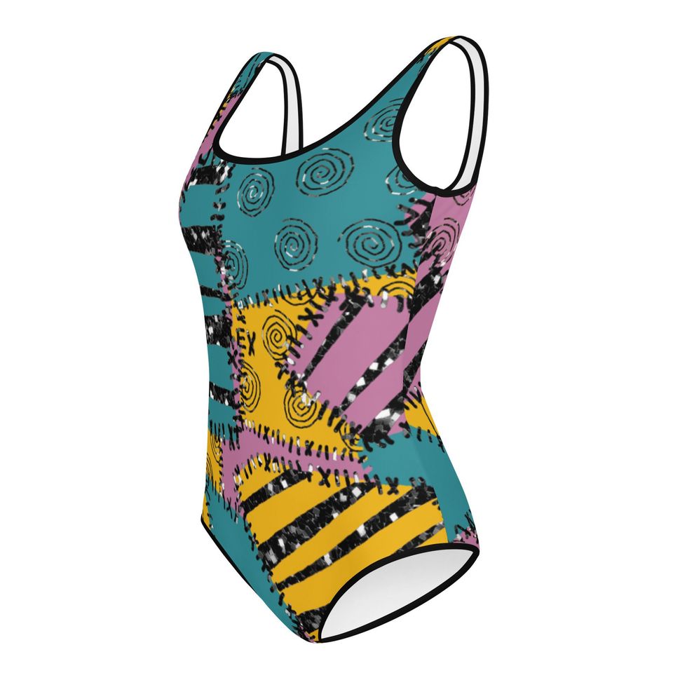 Patchwork Inspired All-Over Print Youth Swimsuit