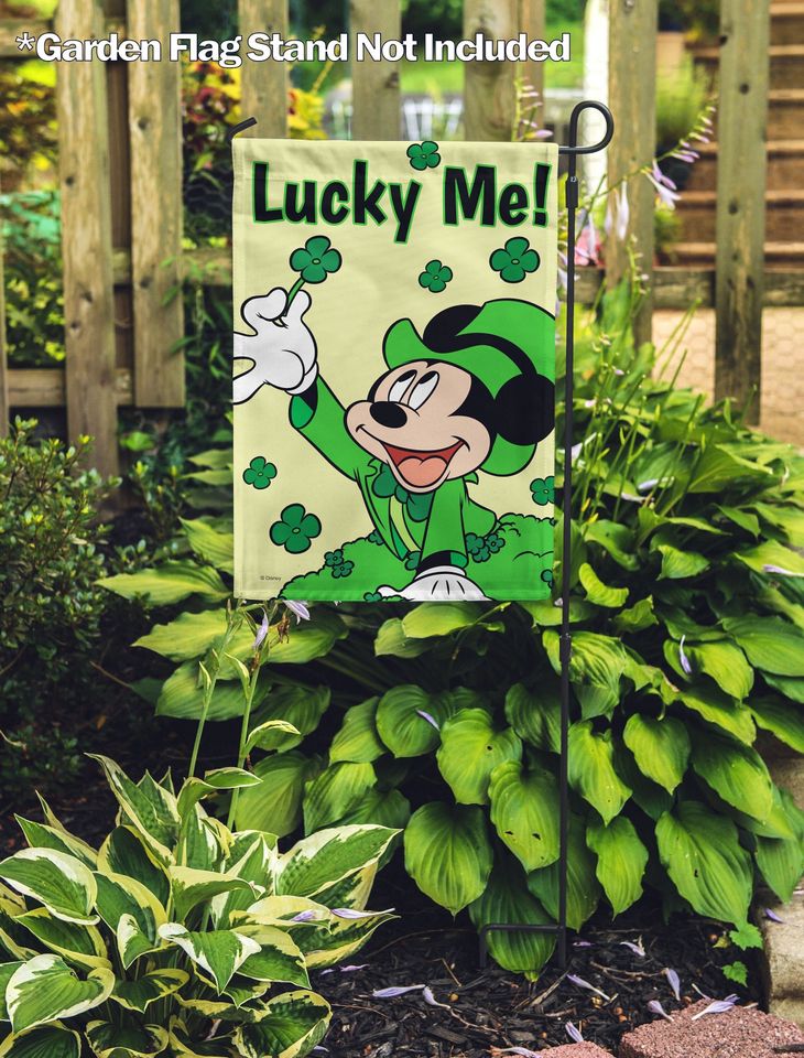 Disney Mickey Mouse Happy St Patrick's Day Garden Flag, Shamrock Flag, Lucky Flag