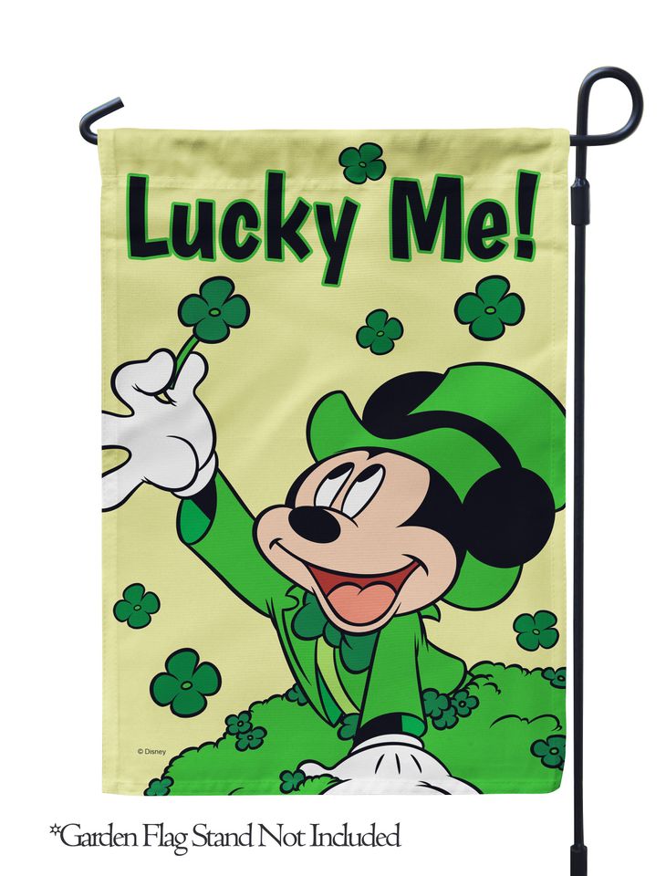Disney Mickey Mouse Happy St Patrick's Day Garden Flag, Shamrock Flag, Lucky Flag