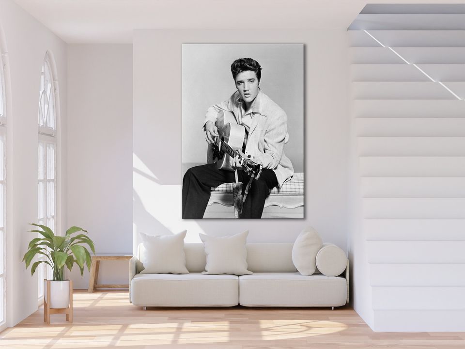 Elvis Presley Playing Acoustic Guitar  Canvas Wall Art Print