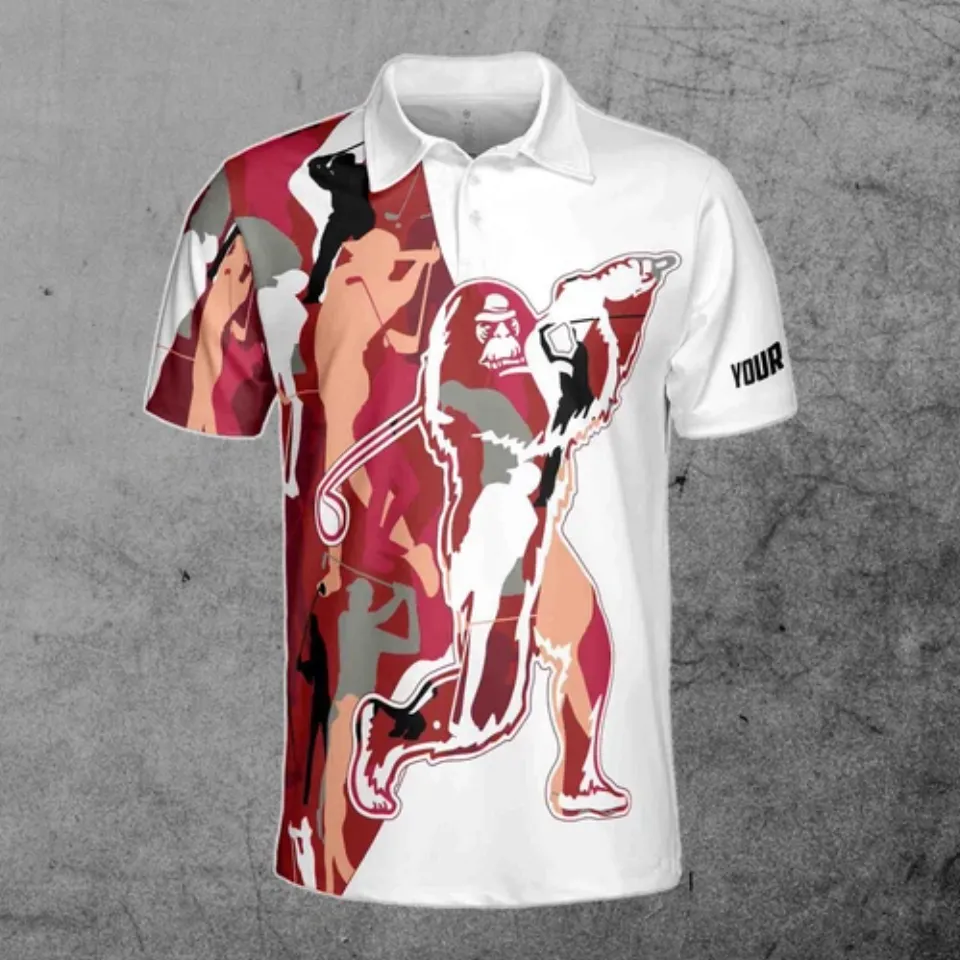 Custom Name Red Camo Bigfoot Golf Men's Polo Shirt