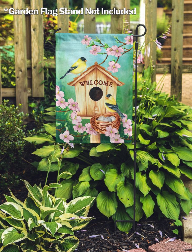 Spring, Spring Goldfinch Birdhouse Garden Flag