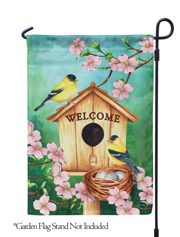 Spring, Spring Goldfinch Birdhouse Garden Flag