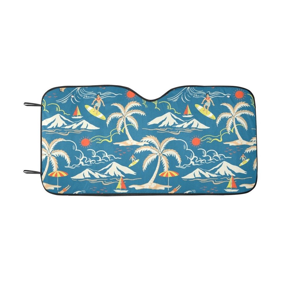 Tropical Island Windshield Sun Shade, Ocean Sea Palm Trees