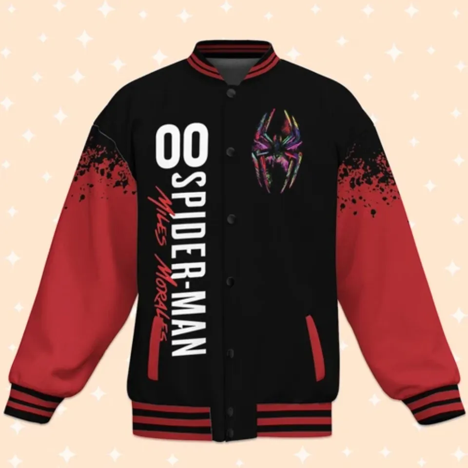 Custom Spiderman Miles Morales Black Baseball Jacket, Baseball Outfit Personalize