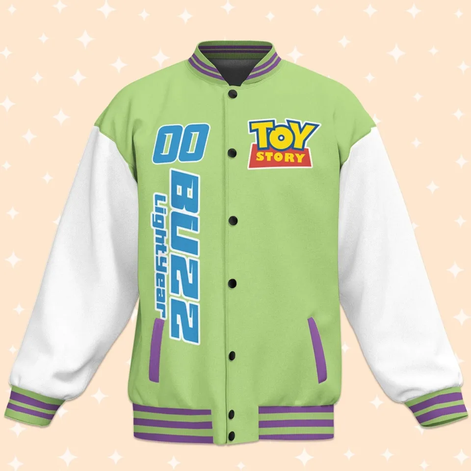 Custom Toy Story Buzz Lightyear Green Baseball Jacket, Adult Varsity Jacket