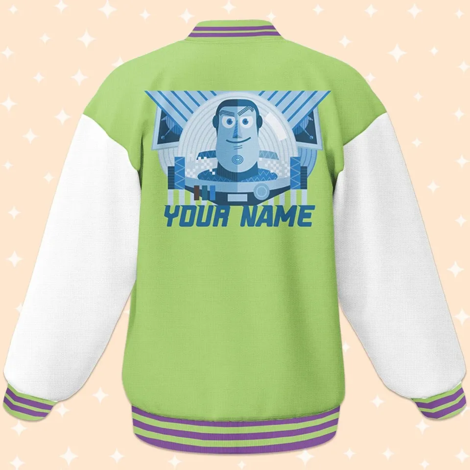 Custom Toy Story Buzz Lightyear Green Baseball Jacket, Adult Varsity Jacket