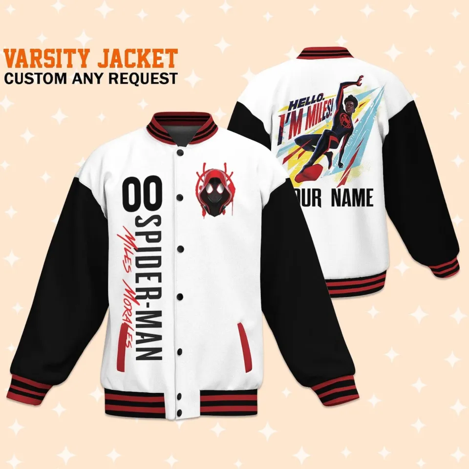 Custom Spiderman Miles Morales Toon Baseball Jacket, Adult Varsity Jacket
