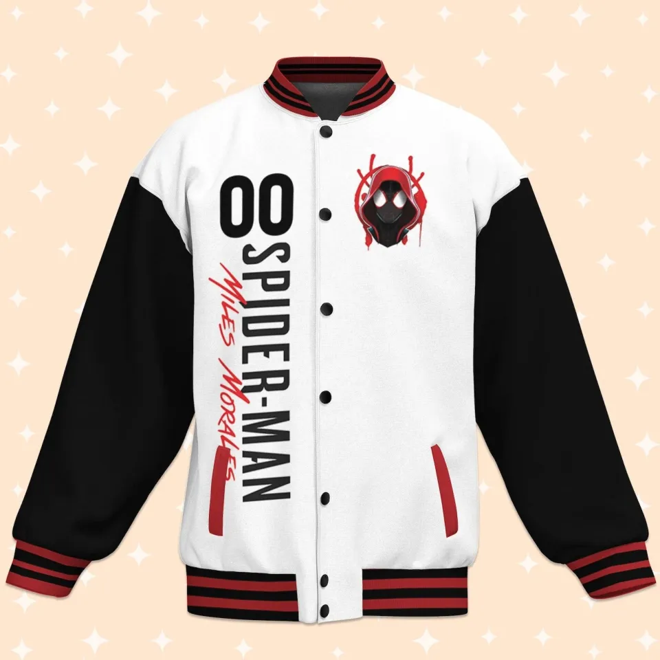 Custom Spiderman Miles Morales Toon Baseball Jacket, Adult Varsity Jacket