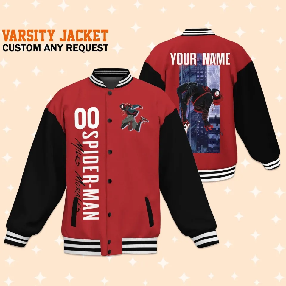 Custom Spiderman Miles Morales Red Baseball Jacket, Baseball Outfit