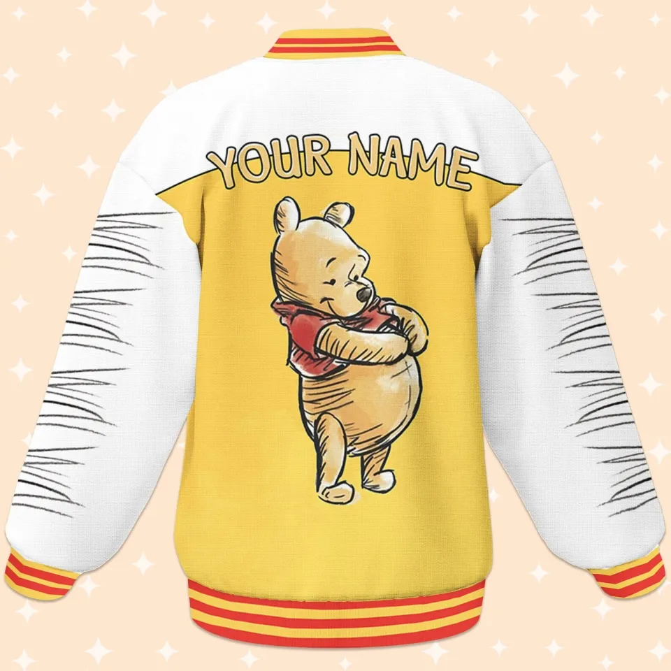 Custom Winnie the Pooh Doodle Baseball Jacket, Adult Varsity Jacket, Personalized