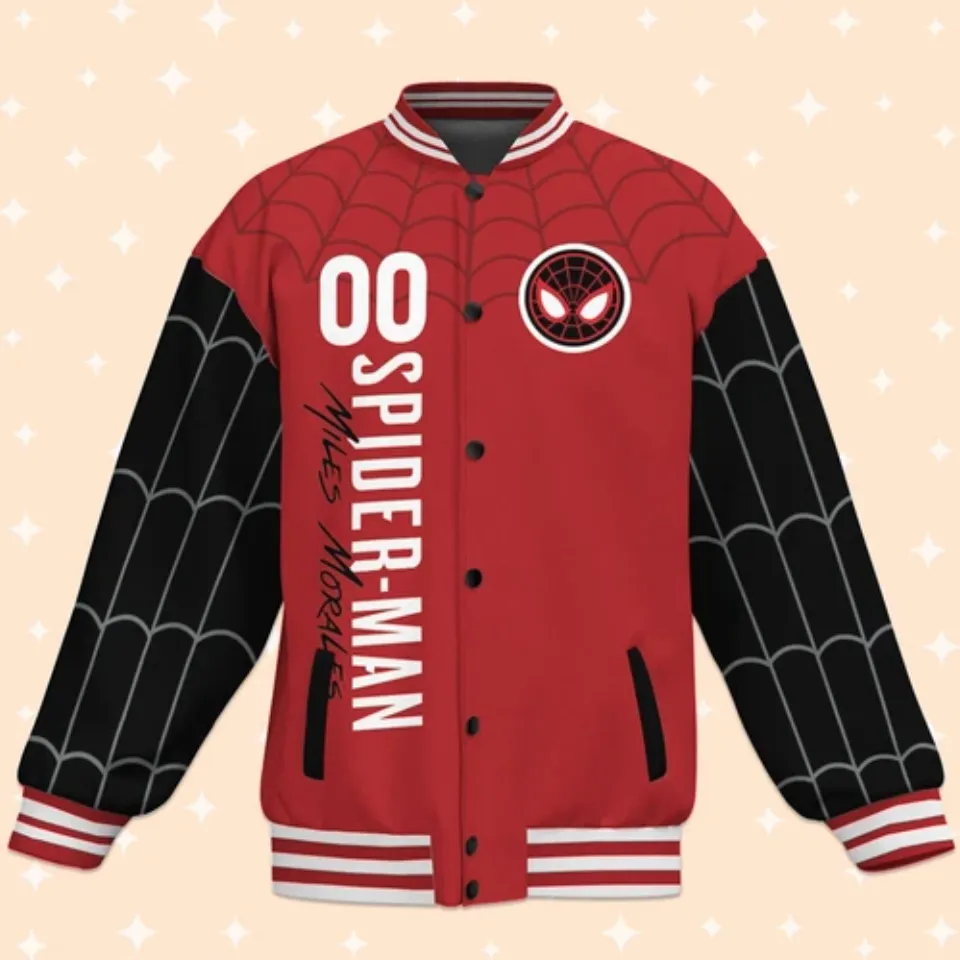 Custom Spiderman Miles Morales Red Web Baseball Jacket Baseball Outfit Personaliz