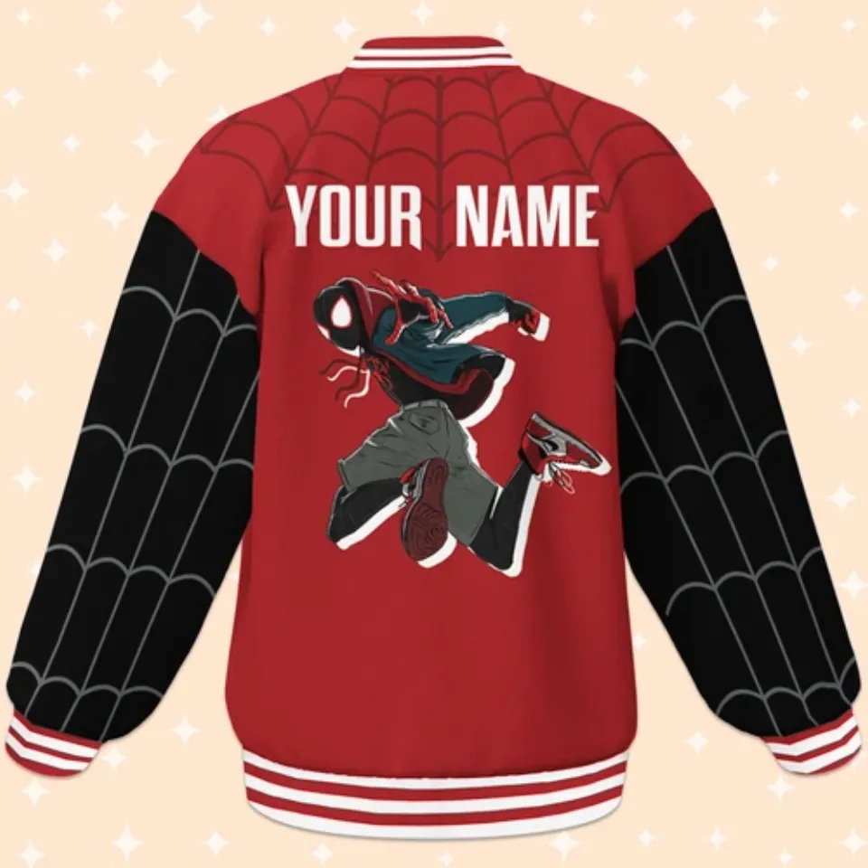 Custom Spiderman Miles Morales Red Web Baseball Jacket Baseball Outfit Personaliz